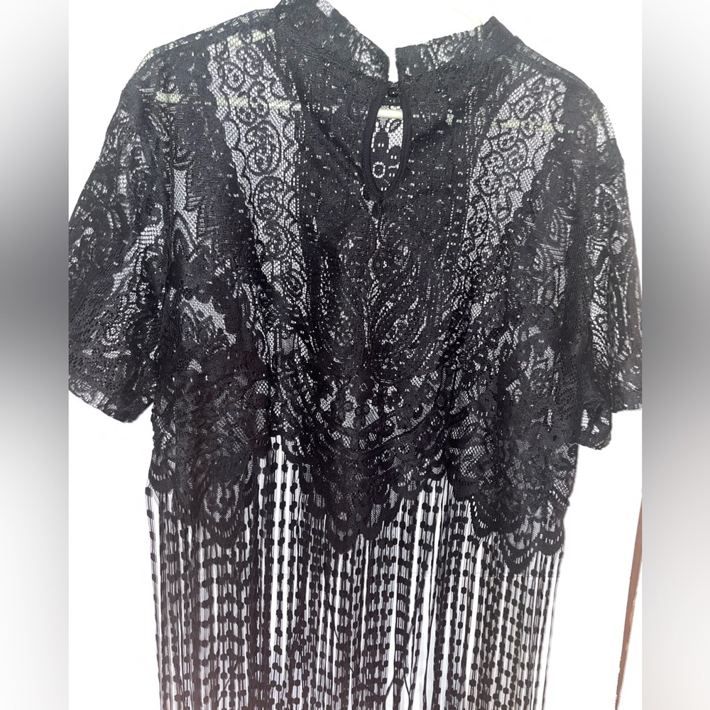 SheIn sheer crop top with fringe.